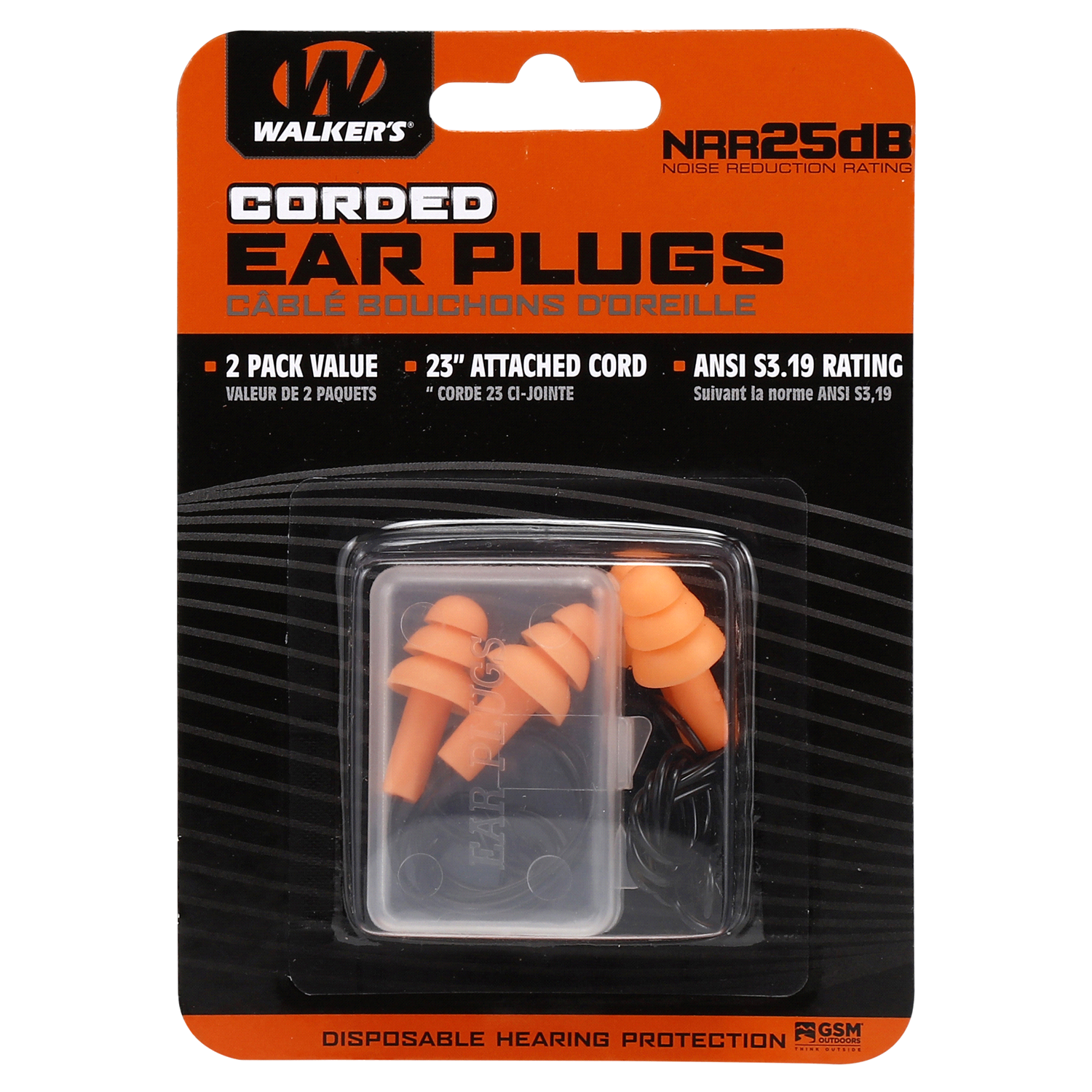 slide 1 of 2, Walker's Soft Foam Corded Ear Plugs, 2 Pair, 1 ct