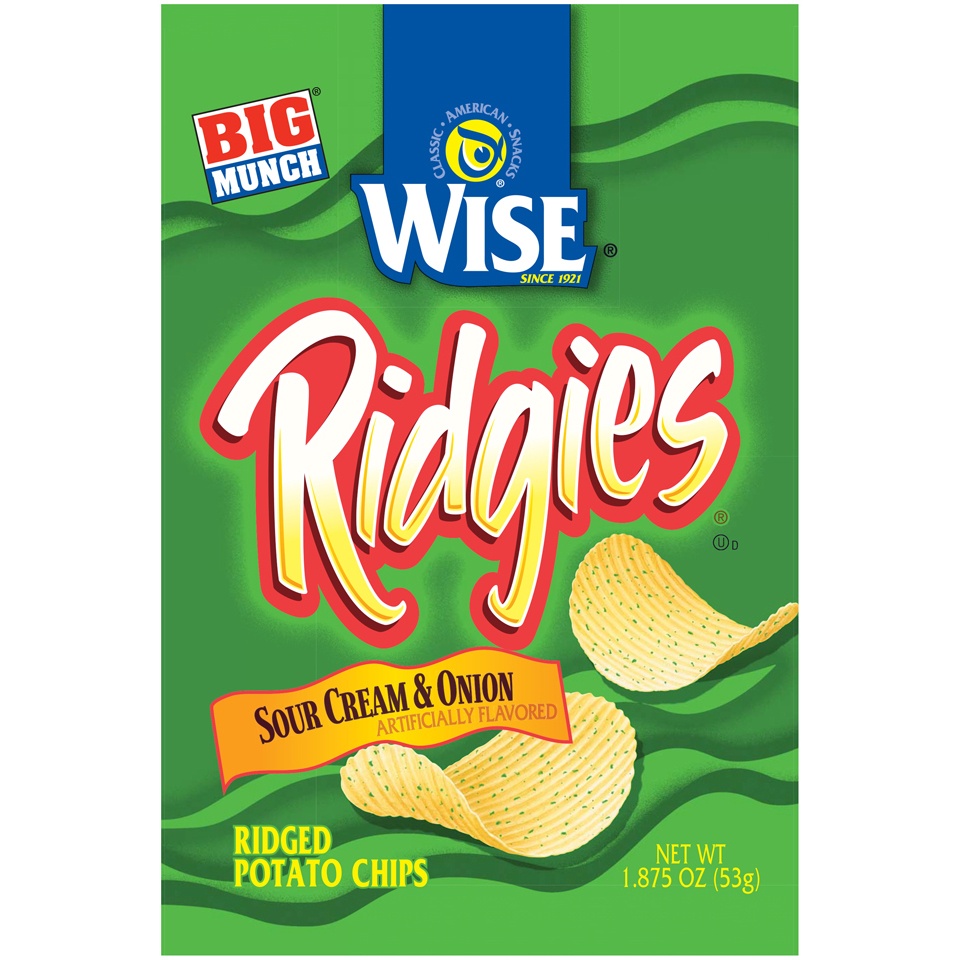 slide 1 of 6, Wise Ridgies Sour Cream & Onion Potato Chips, 1.875 oz