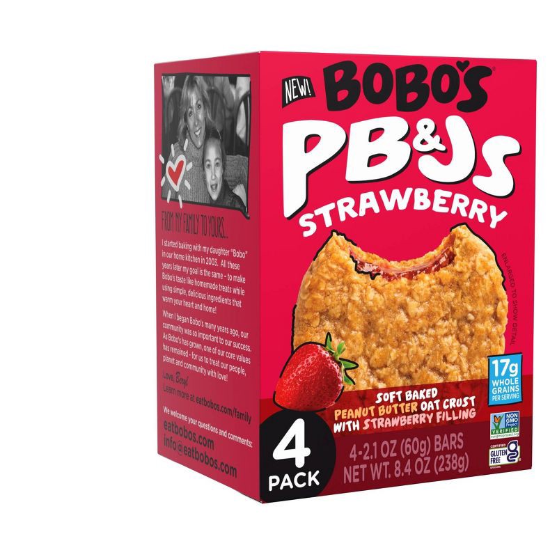 slide 2 of 8, Bobo's Oat Bars Bobo's PB&Js Strawberry Oat Bars - 8.4oz/4ct, 4 ct; 8.4 oz
