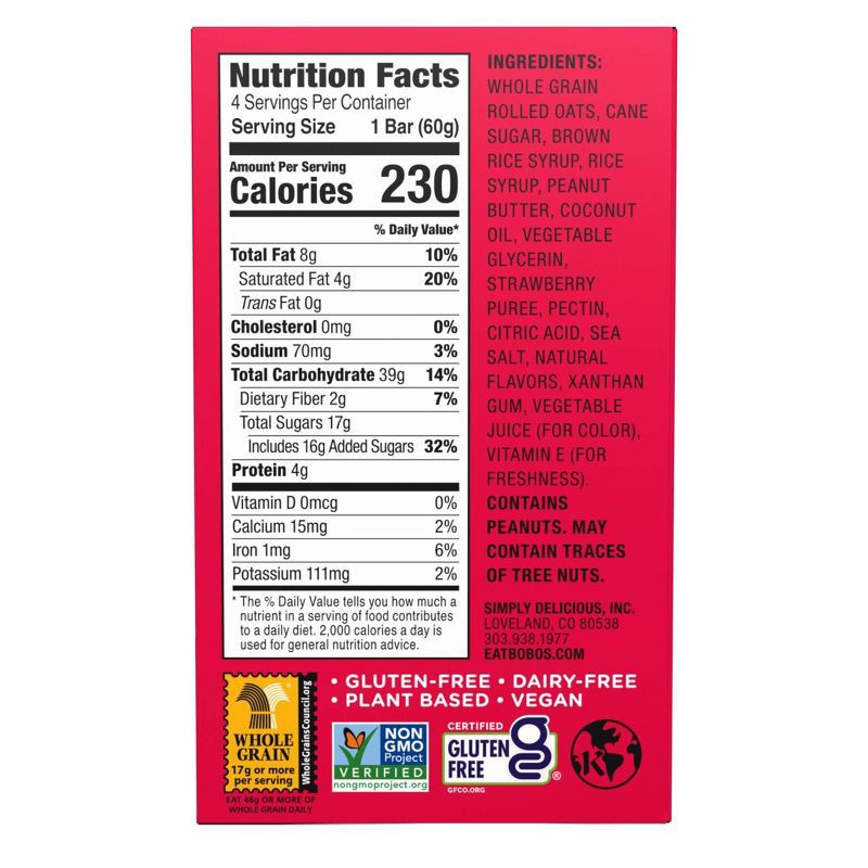slide 5 of 8, Bobo's Oat Bars Bobo's PB&Js Strawberry Oat Bars - 8.4oz/4ct, 4 ct; 8.4 oz