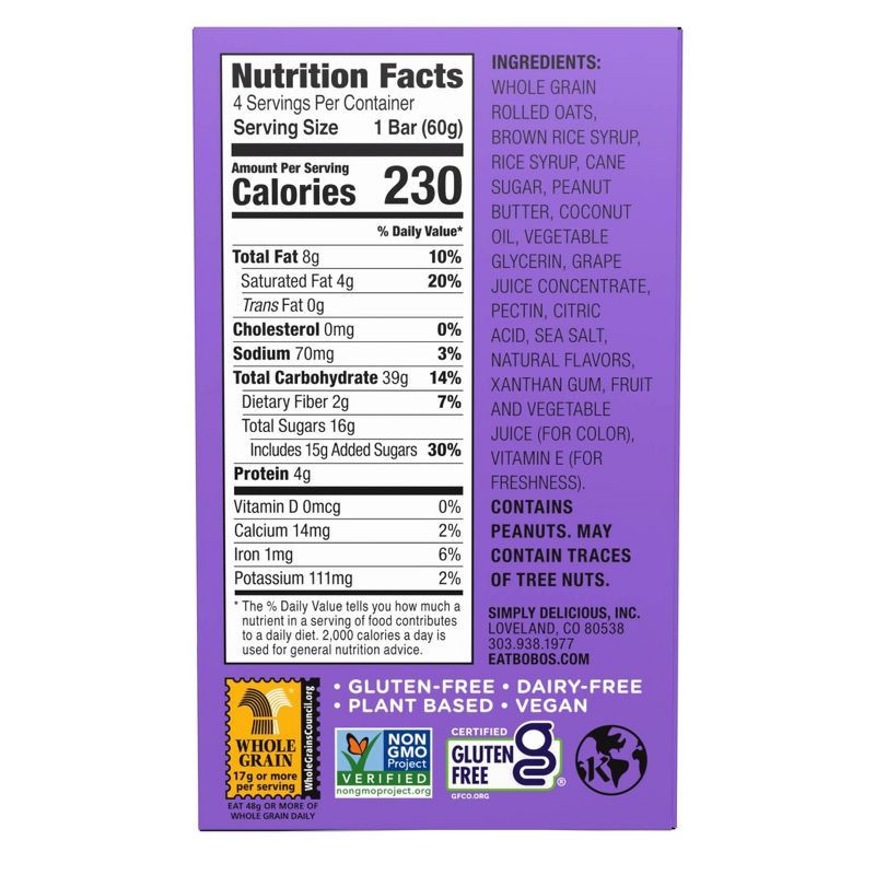 slide 5 of 8, Bobo's Oat Bars Bobo's PB&Js Grape Soft Baked Peanut Butter Oat Crust Bars - 8.4oz/4ct, 4 ct; 8.4 oz