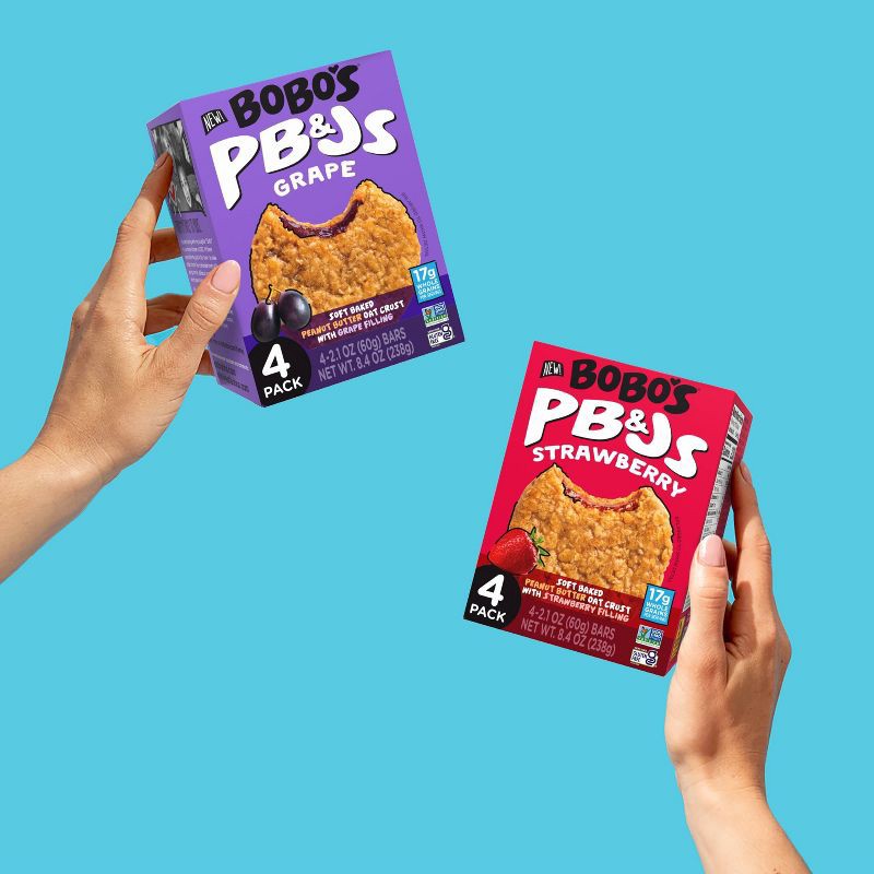 slide 8 of 8, Bobo's Oat Bars Bobo's PB&Js Grape Soft Baked Peanut Butter Oat Crust Bars - 8.4oz/4ct, 4 ct; 8.4 oz