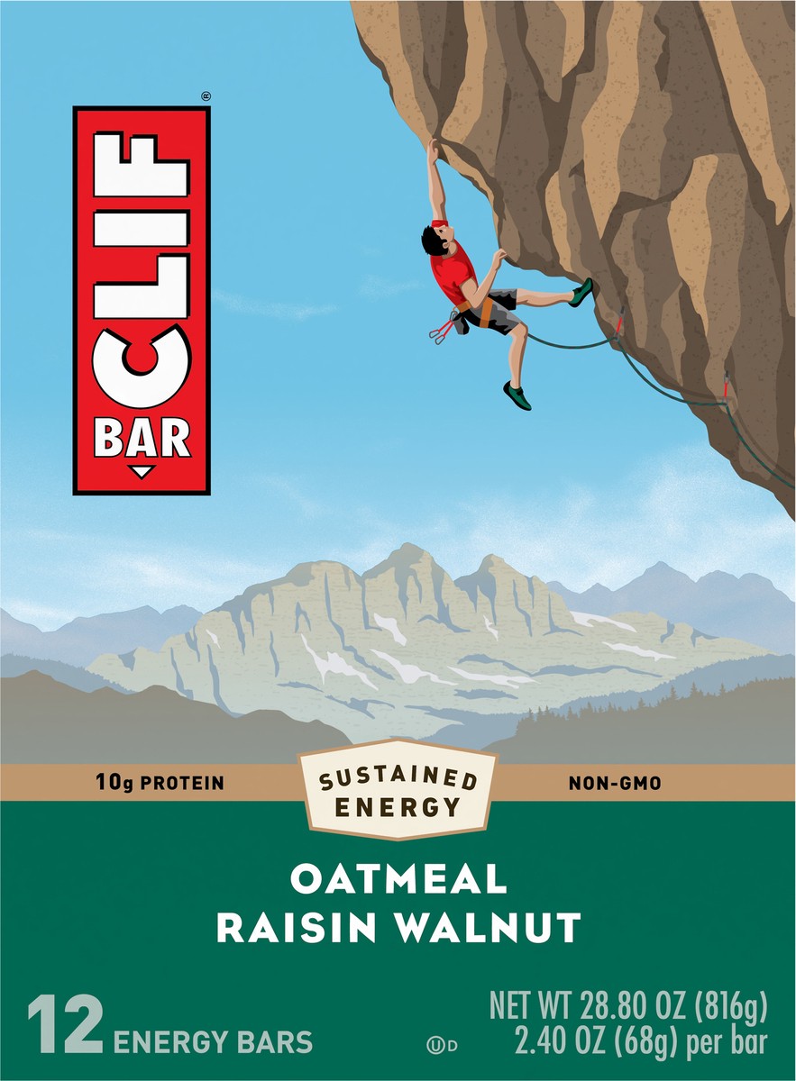 slide 7 of 9, CLIF BAR - Oatmeal Raisin Walnut - Made with Organic Oats - 10g Protein - Non-GMO - Plant Based - Energy Bars - 2.4 oz. (12 Pack), 28.8 oz