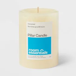 3" x 4" Unscented Candle Cream - Room Essentials™: Paraffin Wax, 65 Hours Burn Time, 1 Wick Pillar