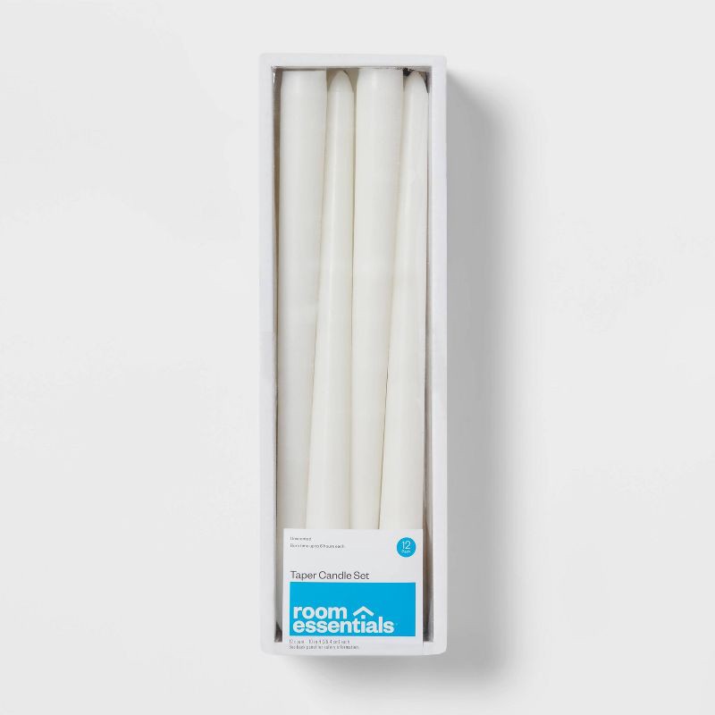slide 1 of 3, 12pk Unscented Taper Candles White - Room Essentials™, 12 ct