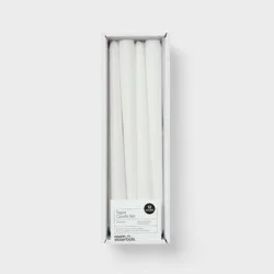 12pk Unscented Taper Candles White - Room Essentials™: Paraffin Wax, Non-Cored Wick, Indoor Use, 6-Hour Burn Time