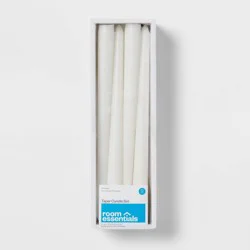 12pk Unscented Taper Candles White - Room Essentials™: Paraffin Wax, Non-Cored Wick, Indoor Use, 6-Hour Burn Time