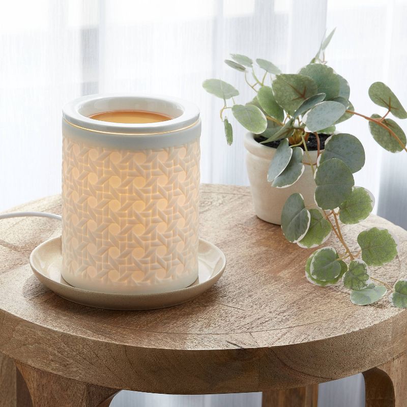 slide 2 of 3, Porcelain with Bamboo Pattern White Wax Warmer - Threshold™, 1 ct