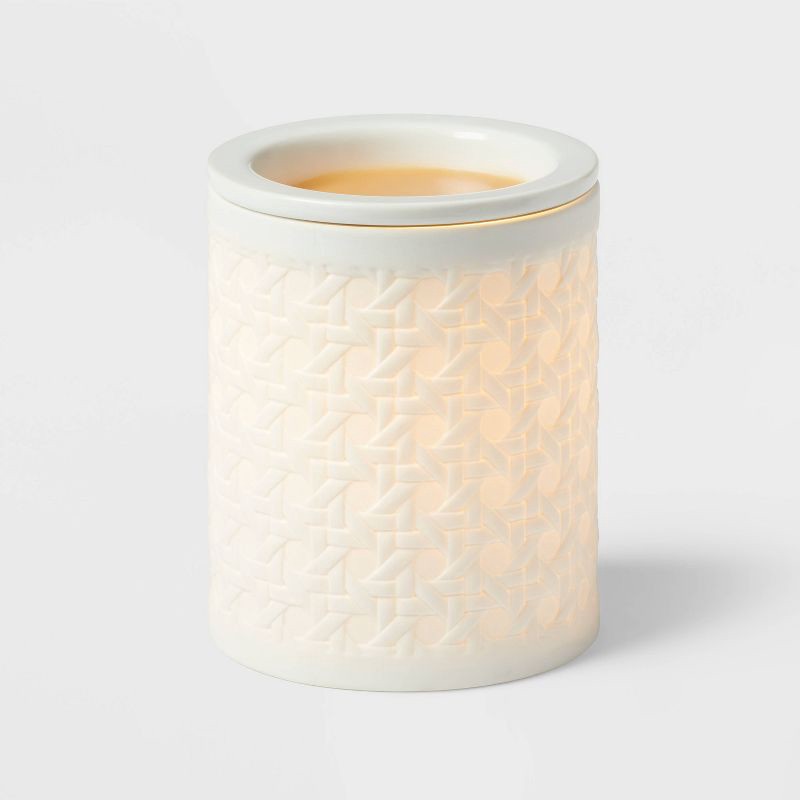 slide 3 of 3, Porcelain with Bamboo Pattern White Wax Warmer - Threshold™, 1 ct