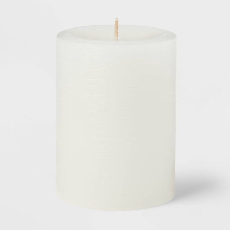 slide 3 of 3, 3" x 4" Unscented Candle White - Room Essentials™: Paraffin Wax, 65hr Burn Time, Single Wick Pillar, 1 ct