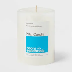 3" x 4" Unscented Candle White - Room Essentials™: Paraffin Wax, 65hr Burn Time, Single Wick Pillar