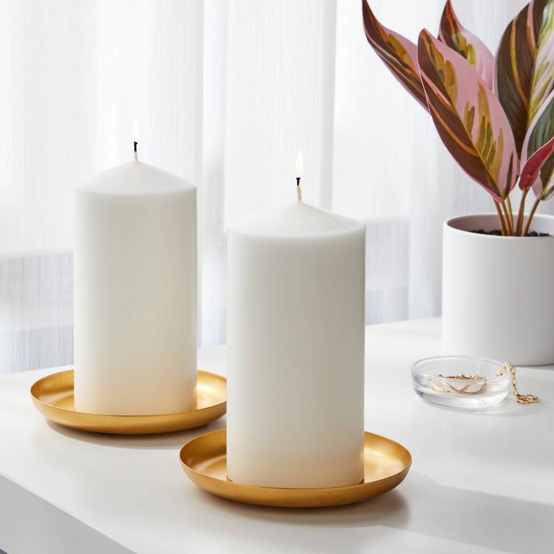 slide 2 of 3, 2pk 3" x 6" Unscented Pillar Candles White - Room Essentials™, 2 ct
