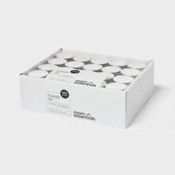 100ct Unscented Tea Lights Candle White - Room Essentials™: Paraffin Wax, Indoor Use, 3-Hour Burn, Plastic Container