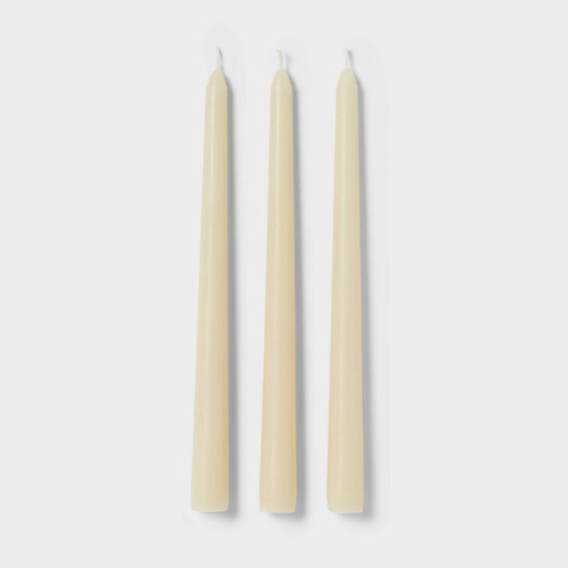 slide 3 of 3, 12pk Unscented Taper Candles Cream - Room Essentials™: Paraffin Wax, Non-Cored Wick, Indoor Use, 6-Hour Burn Time, 12 ct