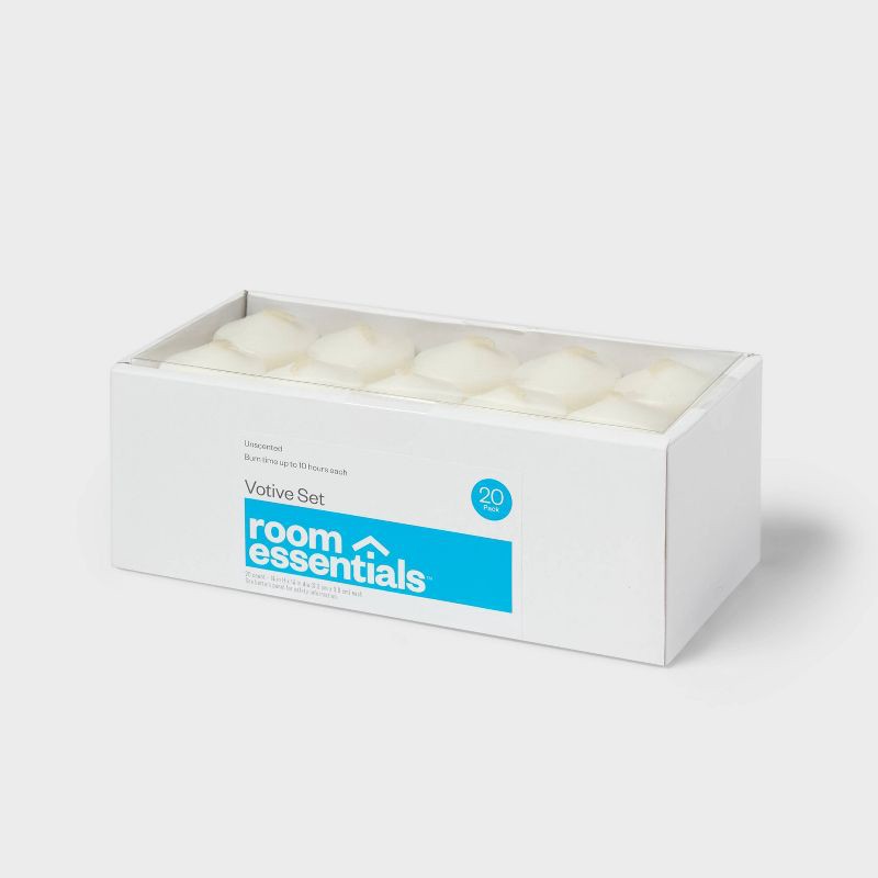 slide 1 of 3, 20pc Unscented Votive Set White - Room Essentials™: Paraffin Wax, 10hr Burn Time, 20 ct, 20 ct