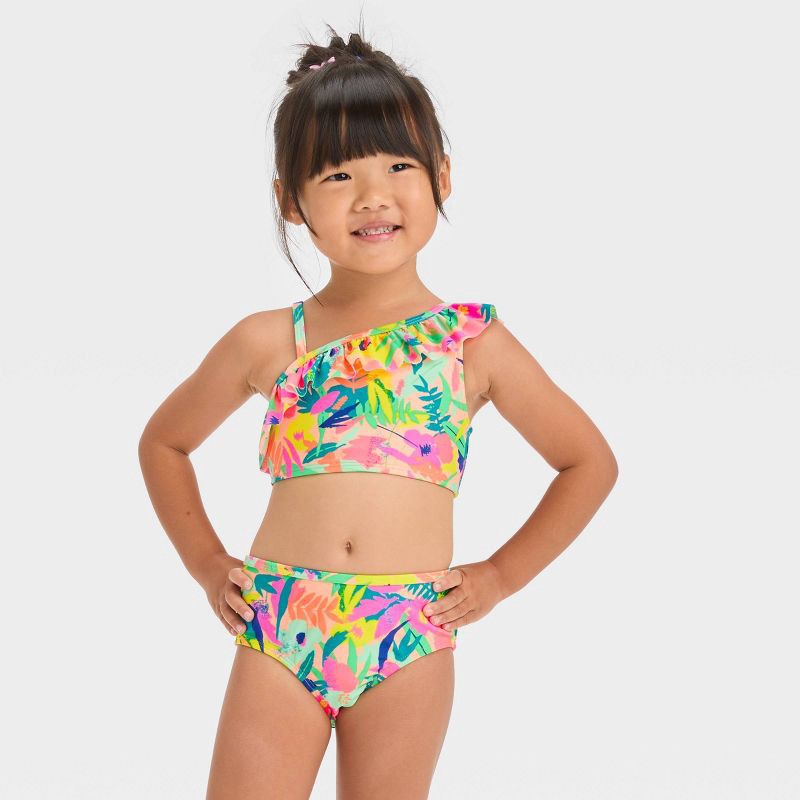 Toddler Girls Ruffle Bikini Set Cat Jack 3T Floral Midkini UPF 50 Stretchy Multicolor 1 ct Shipt