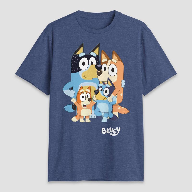 slide 1 of 3, Men's Bluey Short Sleeve Graphic T-Shirt - Blue Denim L, 1 ct