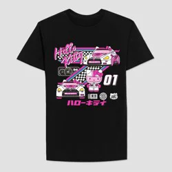 Men's Sanrio Hello Kitty Racing Short Sleeve Graphic T-Shirt - Black XL: Cotton Jersey, Crew Neck