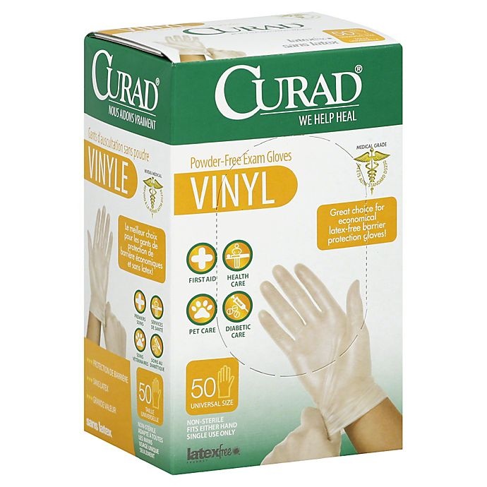 slide 1 of 1, Curad Vinyl Exam Gloves, 50 ct