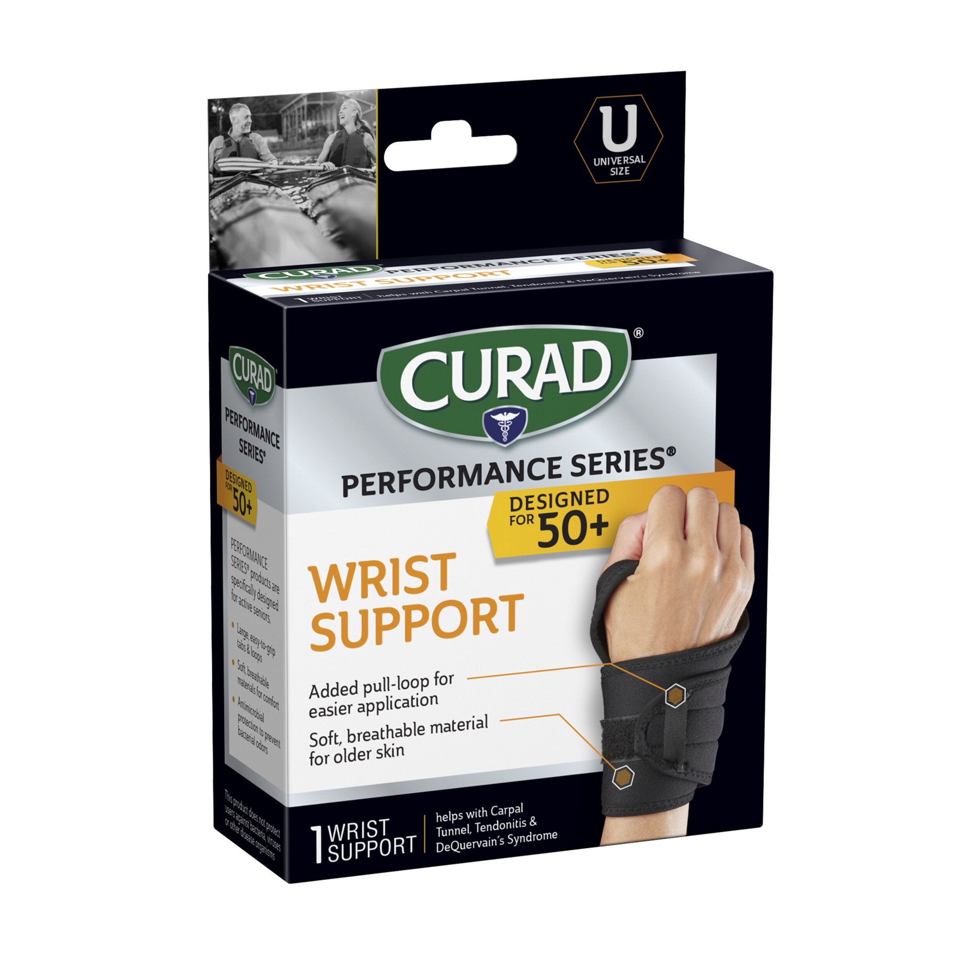 slide 3 of 3, Curad + Wrist Support Wrap Around + Universal, Microban, 1 ct