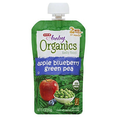 slide 1 of 1, H-E-B Baby Organics Apple Blueberry Green Pea, 4 oz