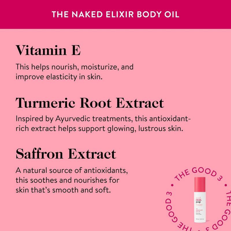 slide 3 of 7, good.clean.goop beauty The Naked Elixir Moisturizing Body Oil with Vitamin E and Turmeric - 3.4 fl oz, 3.4 fl oz