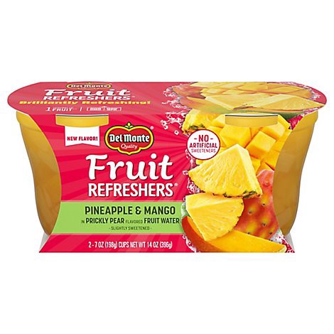 slide 1 of 1, Del Monte Fruit Refreshers Pineapple & Mango In Prickly Pear Flavored Fruit Water Cups - 2-7 Oz. - 14 OZ, 14 oz