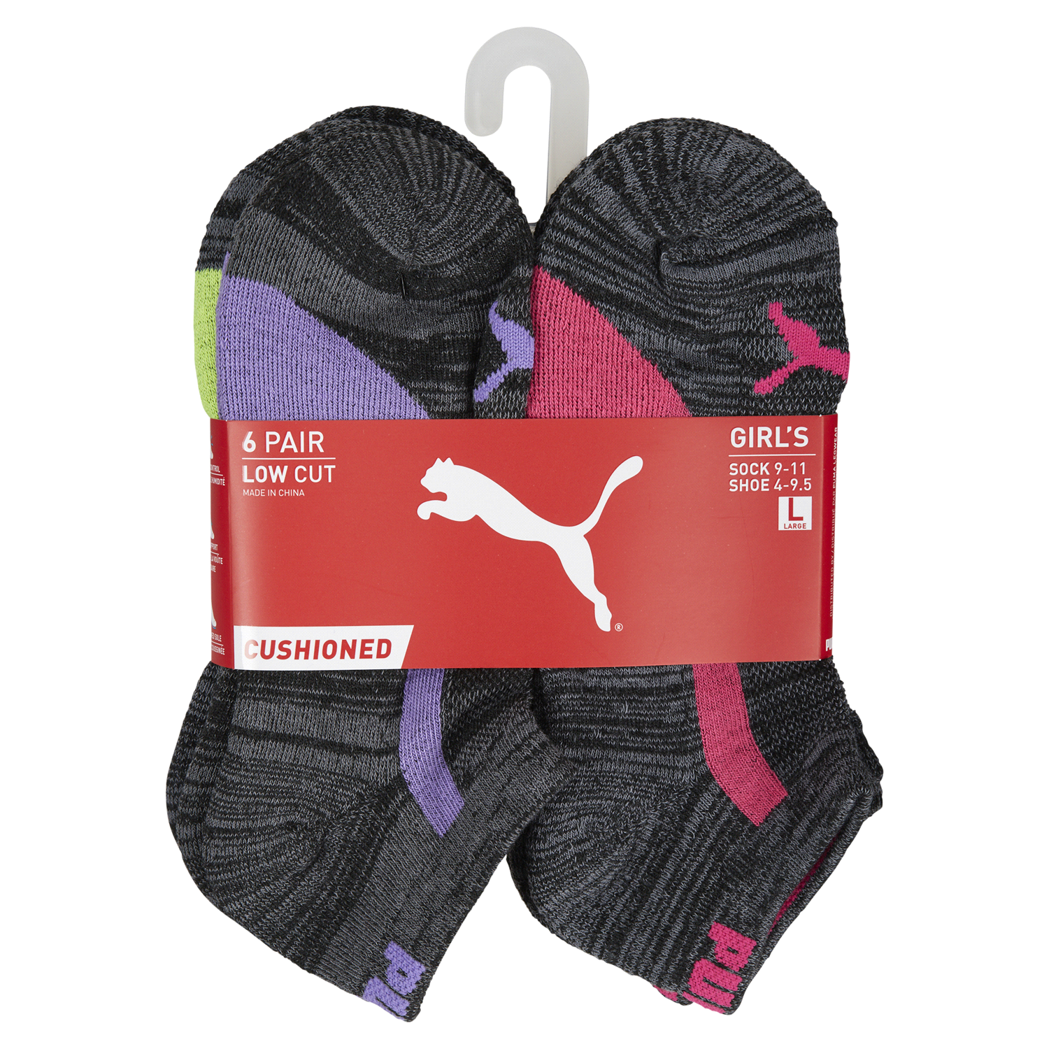 slide 1 of 1, Puma Girl Low Cut P110543 6Pr Blk/Purple 9-11, 9 ct; 11