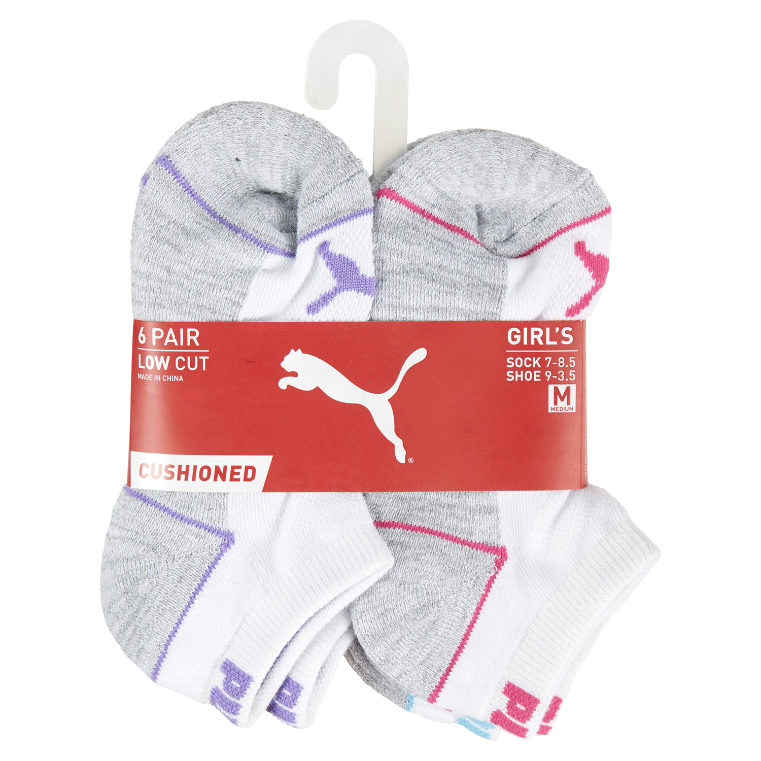 slide 1 of 1, Puma Girl Low Cut P111020 6Pr Wht/Purple 7-8.5, 7 ct; 8.5
