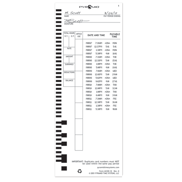 slide 4 of 6, Pyramid 30% Recycled Time Cards For Pyramid Models 4000 & 5000, 100 ct; 9 in x 3 1/2 in