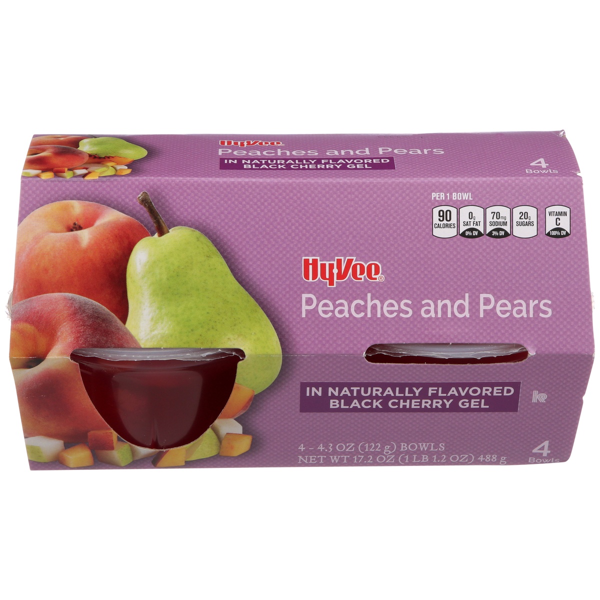 slide 1 of 1, Hy-vee Peaches And Pears In Naturally Flavored Black Cherry Gel, 4 ct; 4.5 oz