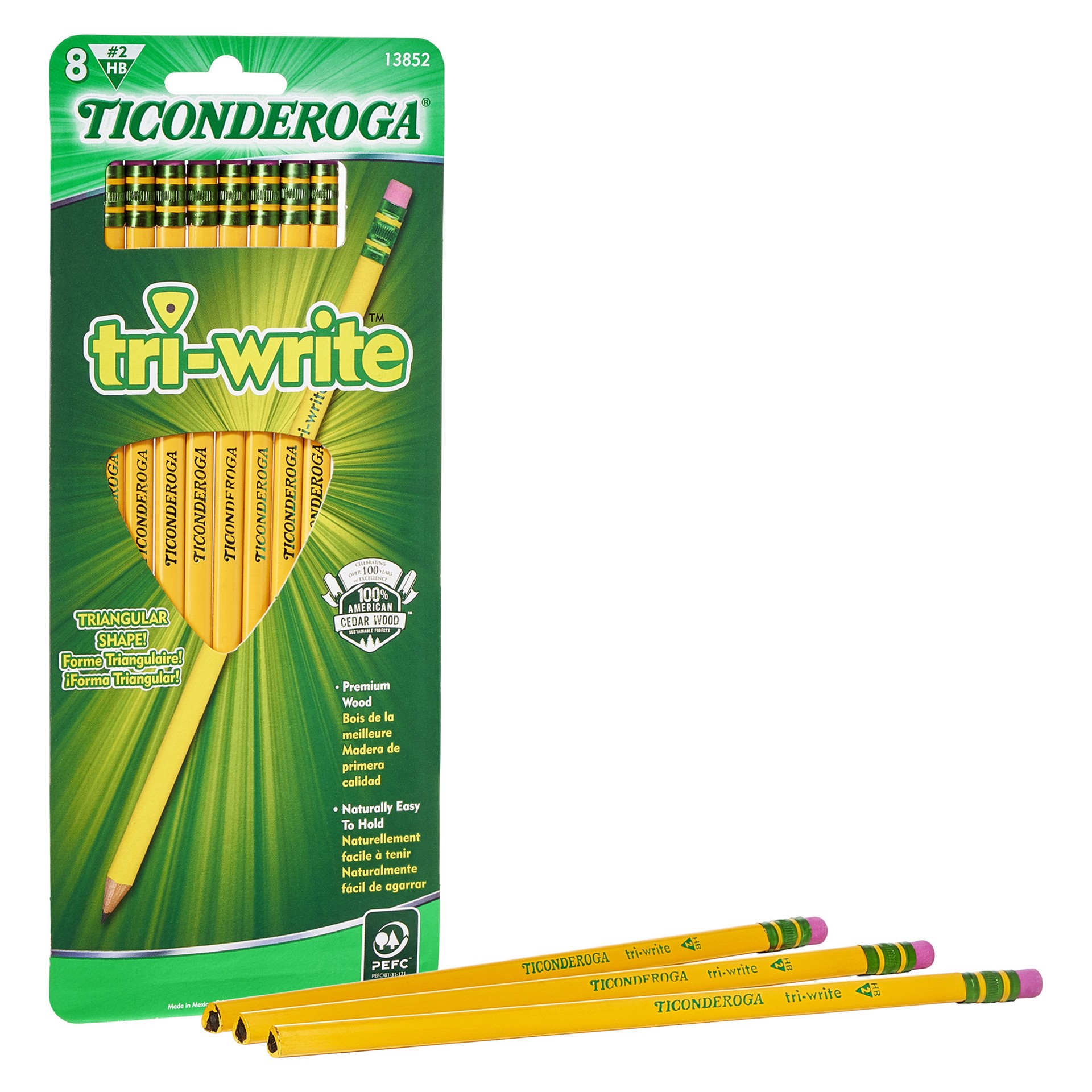 slide 2 of 5, Ticonderoga Tri-Write™ Wooden Pencils, #2HB Soft, Yellow, 8 Ct, 8 ct