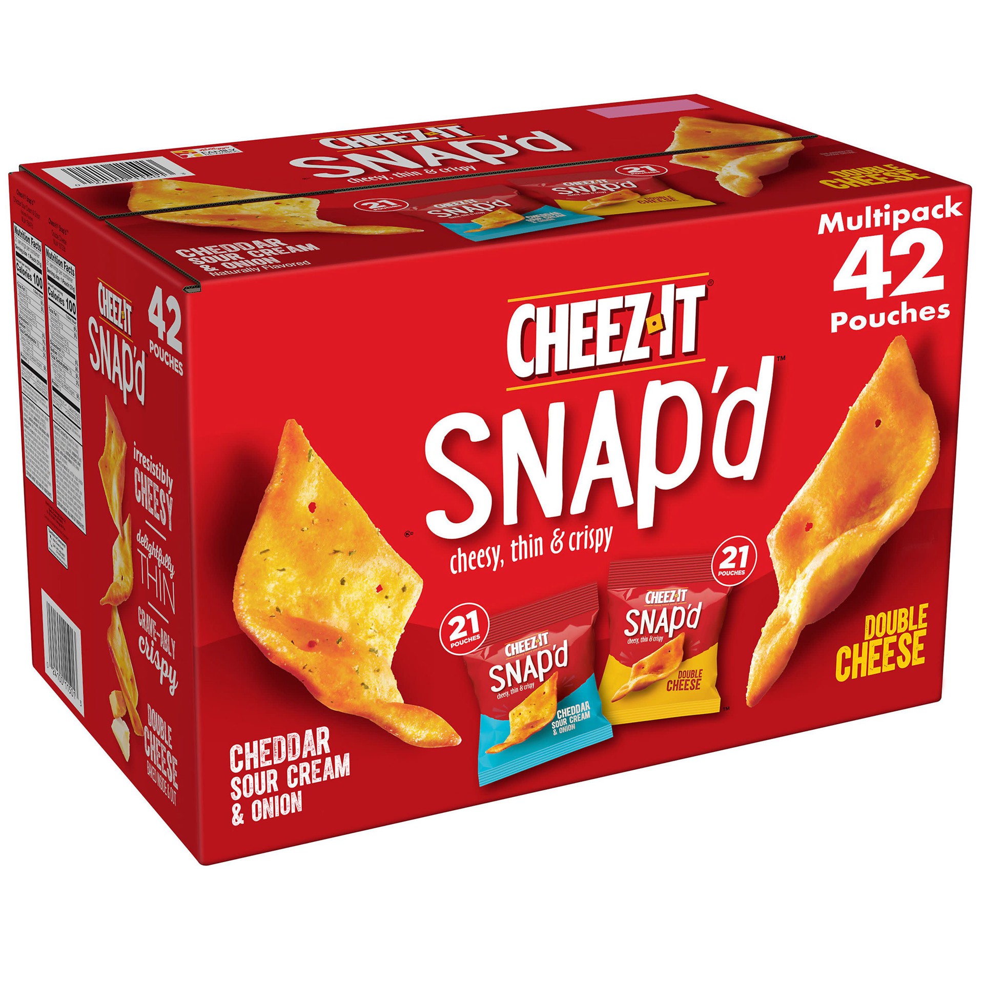 slide 1 of 5, Cheez-It Snap'd Cheese Cracker Chips, Thin Crisps, Lunch Snacks, Variety Pack, 31.5oz Box, 42 Pouches, 31.5 oz