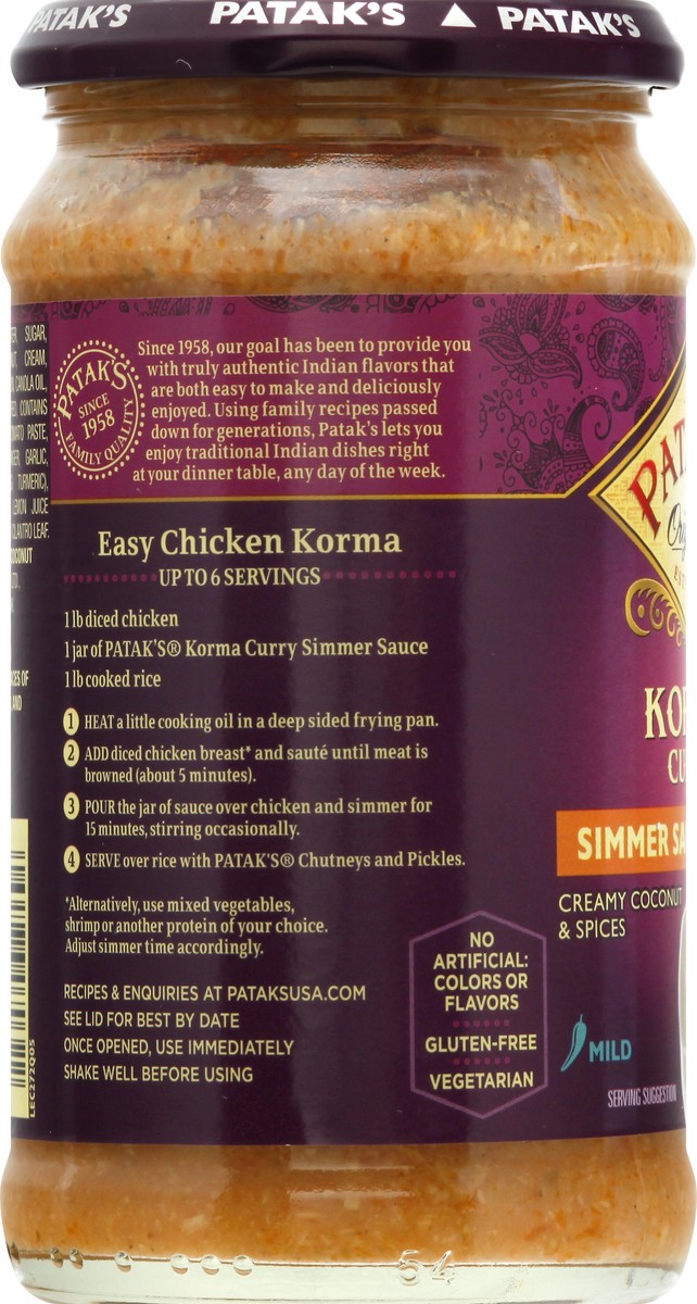slide 2 of 13, Patak's Mild Korma Curry Simmer Sauce 15 oz, 15 oz