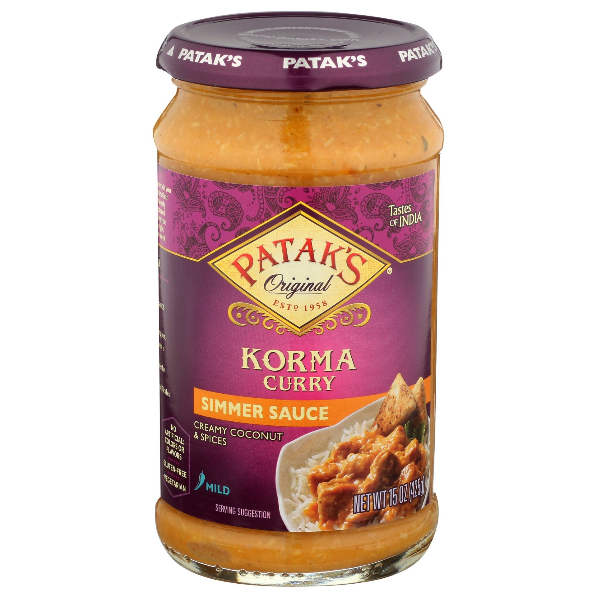 slide 1 of 4, Patak's Korma Curry Simmer Sauce, 15 oz