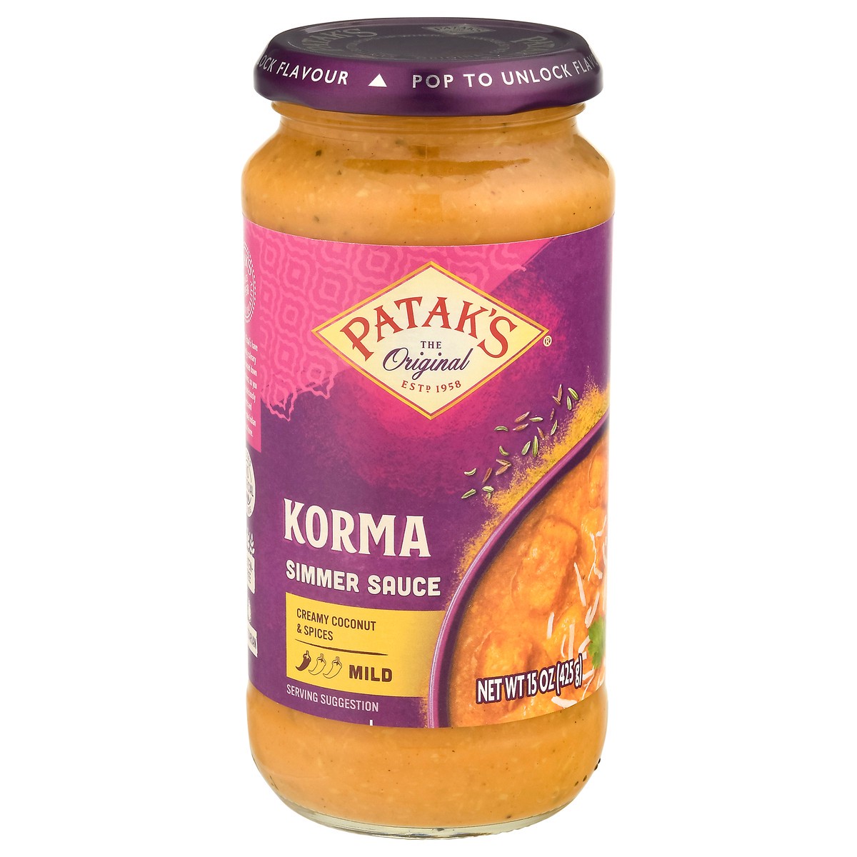 slide 1 of 13, Patak's Korma Mild Simmer Sauce 15 oz, 15 oz