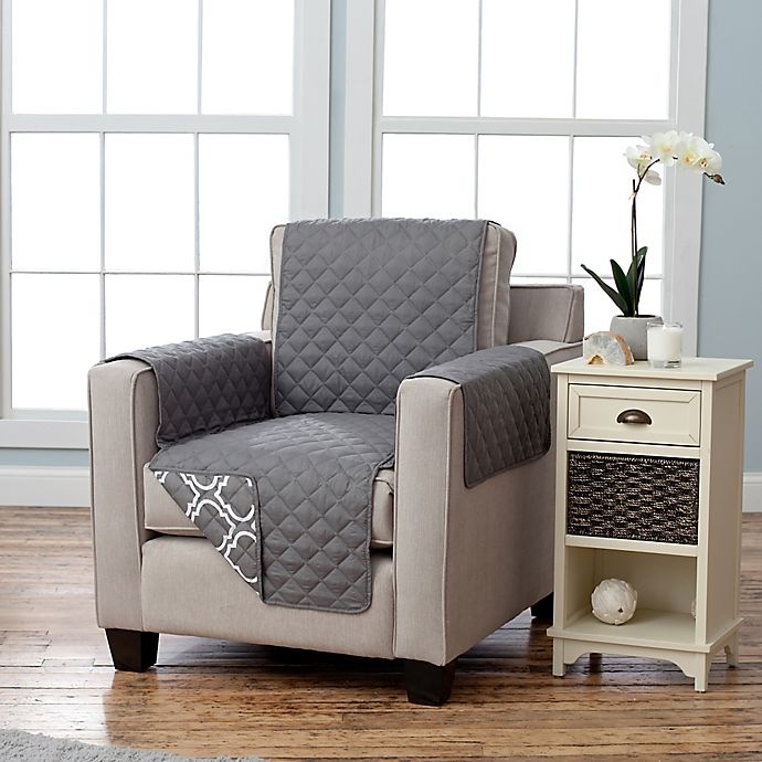 slide 2 of 3, Great Bay Home Adalyn Collection Reversible Chair-Size Furniture Protectors - Lattice Print/Charcoal, 1 ct