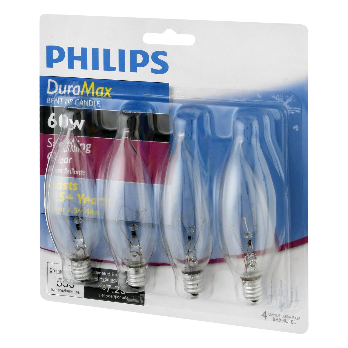 slide 2 of 10, Philips Duramax 60-Watt Candelabra Base Ba9 Bent Tip Candle Light Bulbs, 4 ct