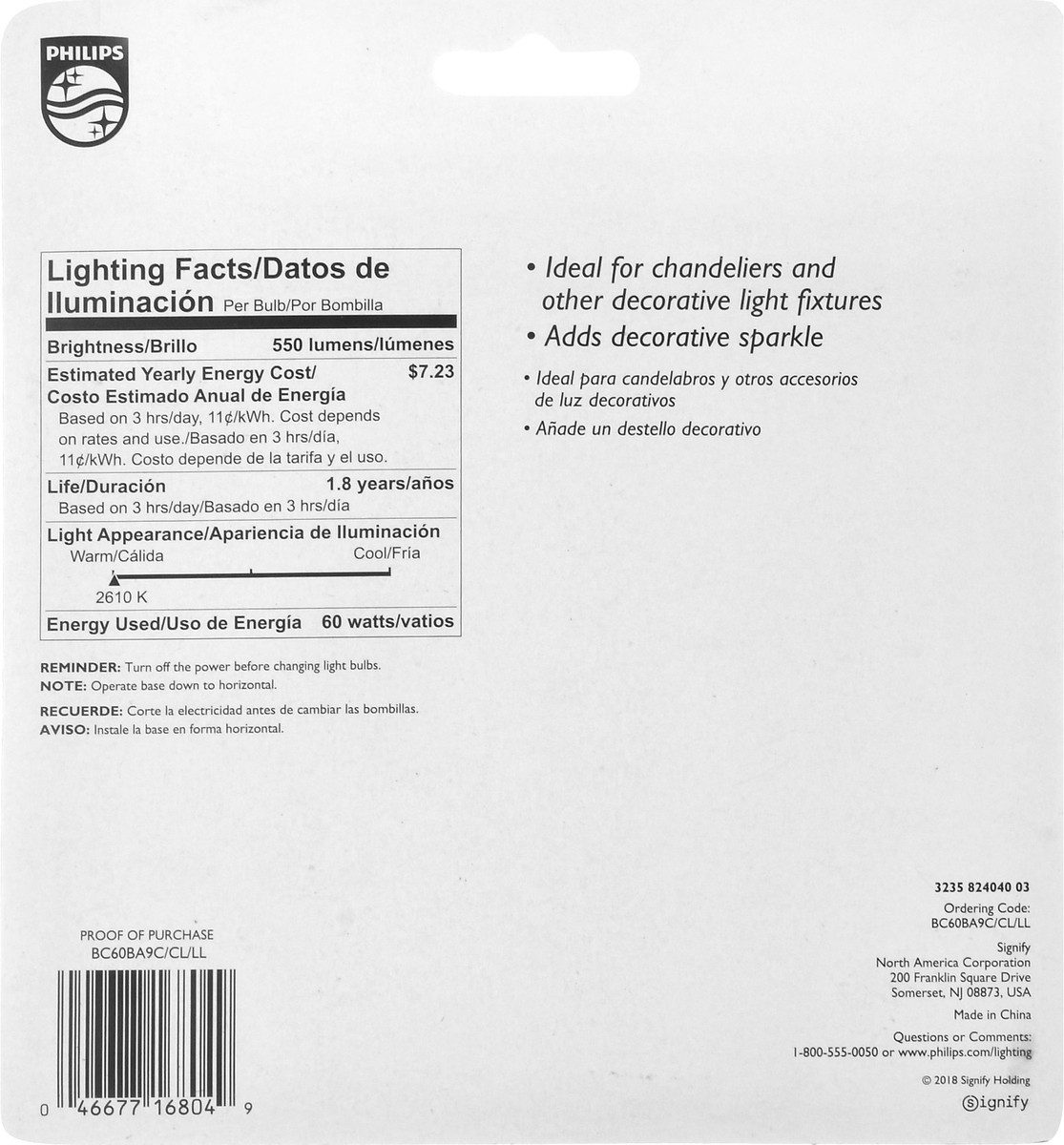 slide 10 of 10, Philips Duramax 60-Watt Candelabra Base Ba9 Bent Tip Candle Light Bulbs, 4 ct