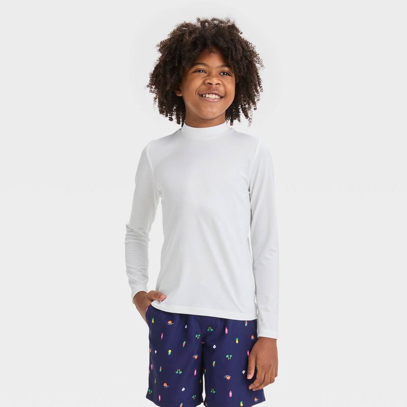 slide 1 of 3, Boys' Long Sleeve Solid Rash Guard Top - Cat & Jack™ White M, 1 ct