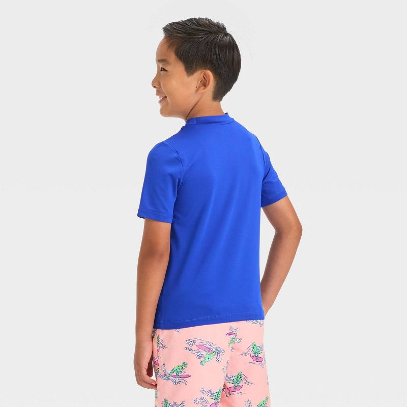 slide 3 of 3, Boys' Short Sleeve Solid Rash Guard Top - Cat & Jack™ Blue M, 1 ct