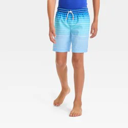 Boys' Ombre Striped Design Swim Shorts - Cat & Jack™ Blue L