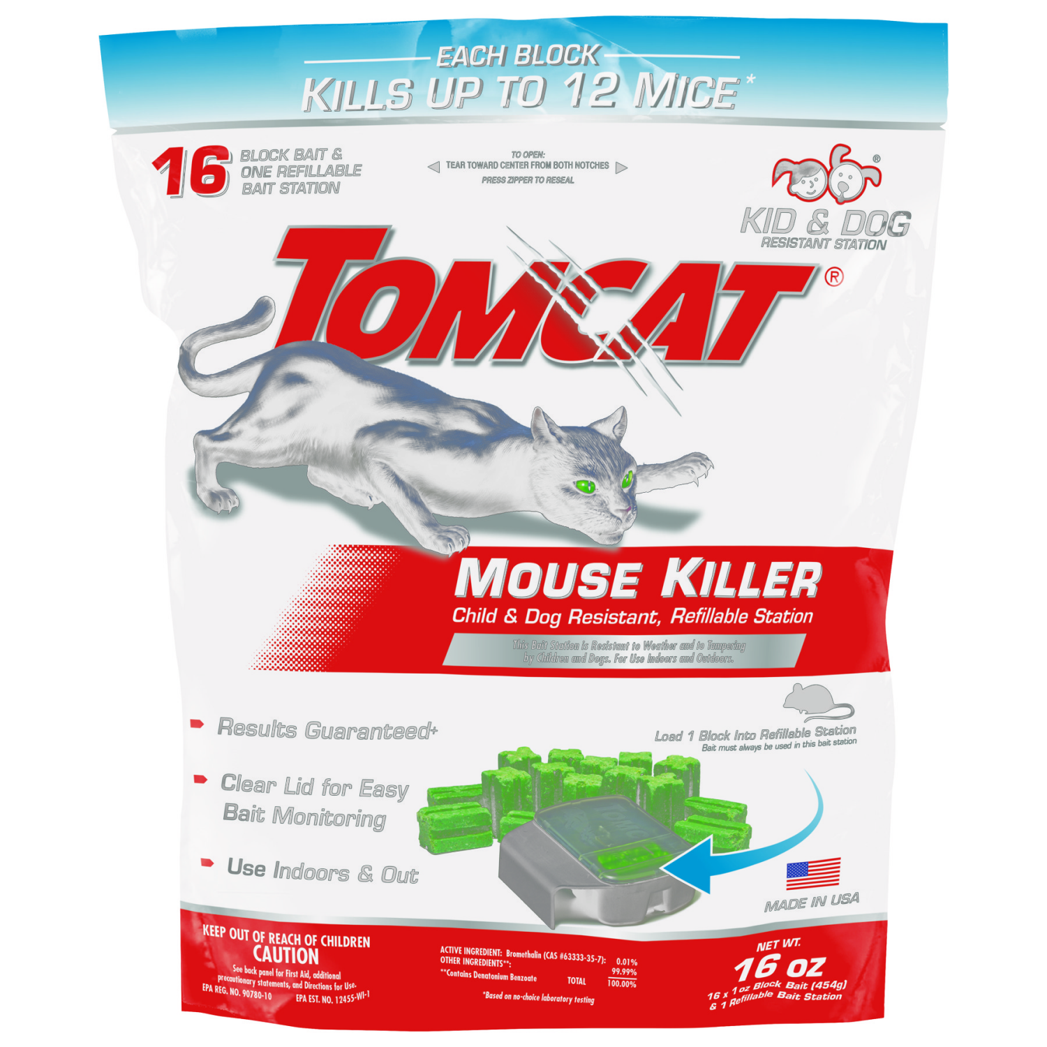 slide 1 of 1, Tomcat Mouse Killer Bait Station With Refills - Black/Green, 1 ct