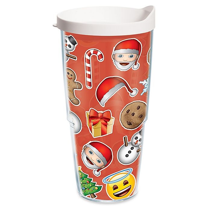 slide 1 of 1, Tervis emoji Holly Jolly Merry Holiday Wrap Tumbler with Lid, 24 oz