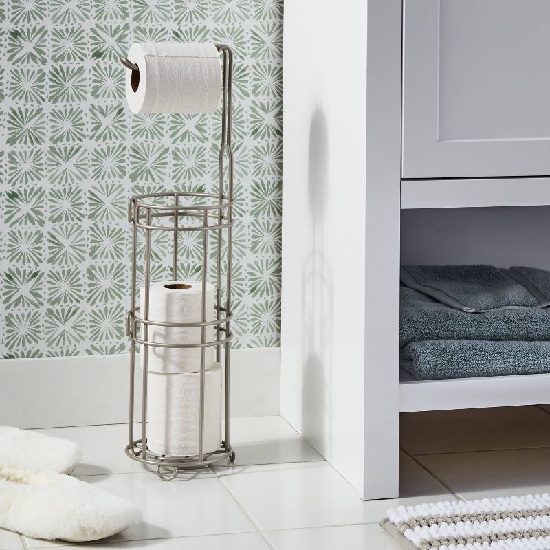 slide 2 of 3, 4 Roll Reserve Plus Freestanding Toilet Tissue Holder Silver - Threshold™: Steel Construction, 23.937" Height, 6.5" Width, 4 ct