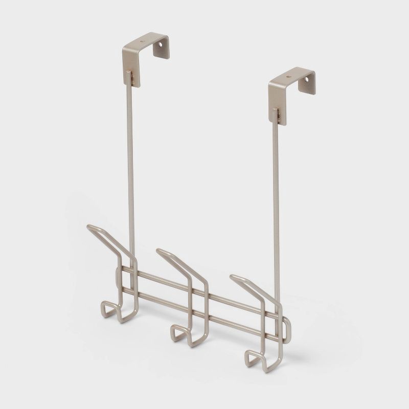 slide 3 of 3, 3 Over The Door Hook Silver - Threshold™: Steel, Powder-Coated, No Assembly, 15 lb Capacity, Decorative Rack, 15 lb