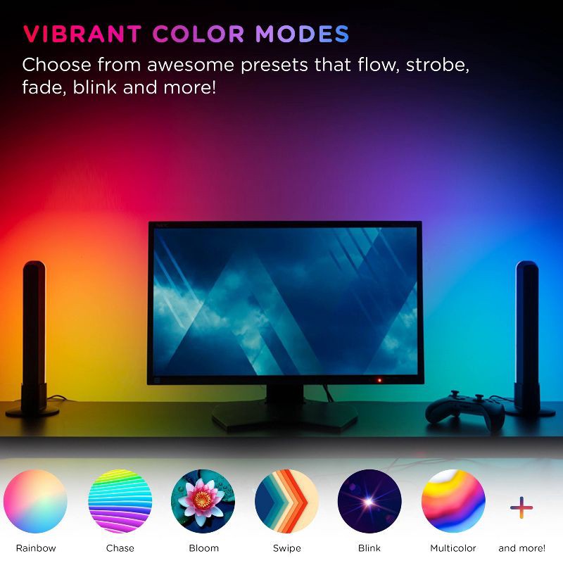 slide 2 of 10, Enbrighten Vibe Wi-Fi Spectrum RGBIC Gaming Light Bar with Music Sync and Color Changing: Special Effects LED Strips & USB Power, 1 ct