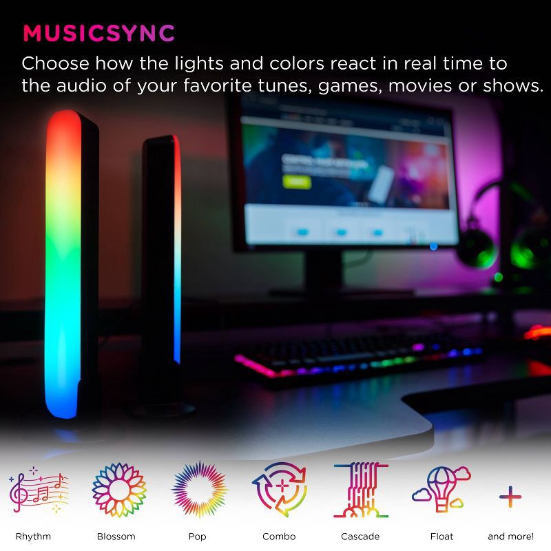 slide 3 of 10, Enbrighten Vibe Wi-Fi Spectrum RGBIC Gaming Light Bar with Music Sync and Color Changing: Special Effects LED Strips & USB Power, 1 ct
