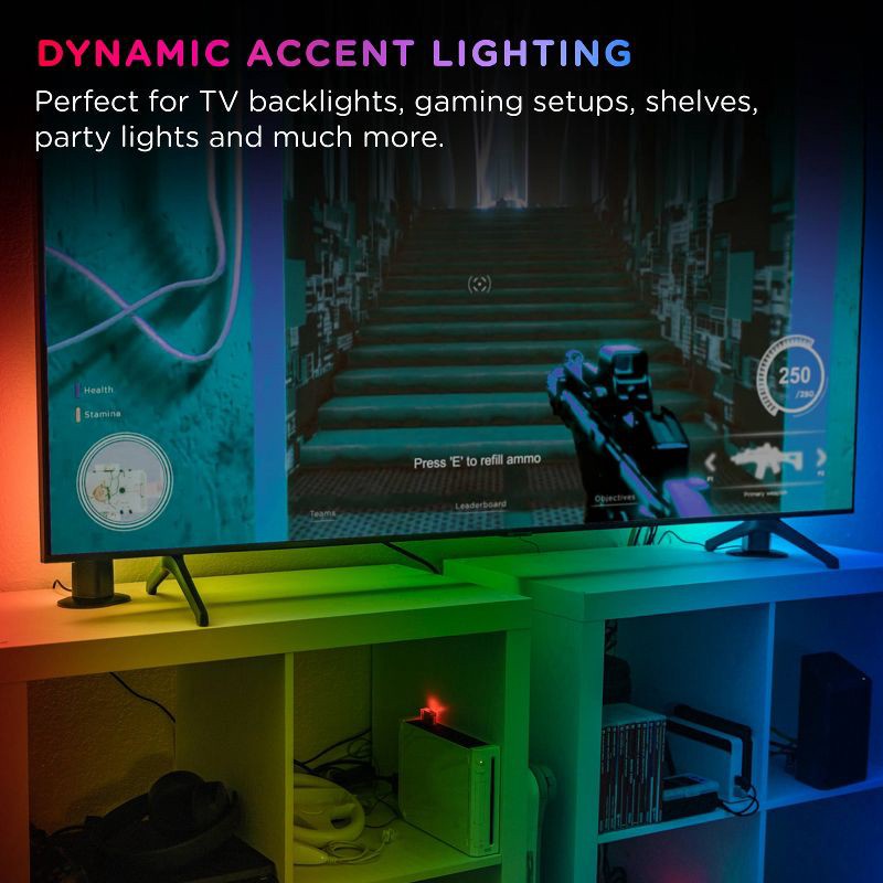 slide 5 of 10, Enbrighten Vibe Wi-Fi Spectrum RGBIC Gaming Light Bar with Music Sync and Color Changing: Special Effects LED Strips & USB Power, 1 ct