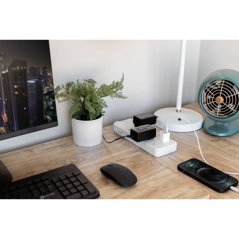 slide 7 of 9, Philips 8-Outlet Surge 8' braided cord 2160J Adapter-Spaced - White, 1 ct